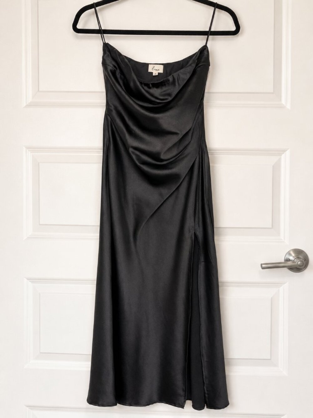 Lena Black Satin Slip Maxi Dress with Side Slit
